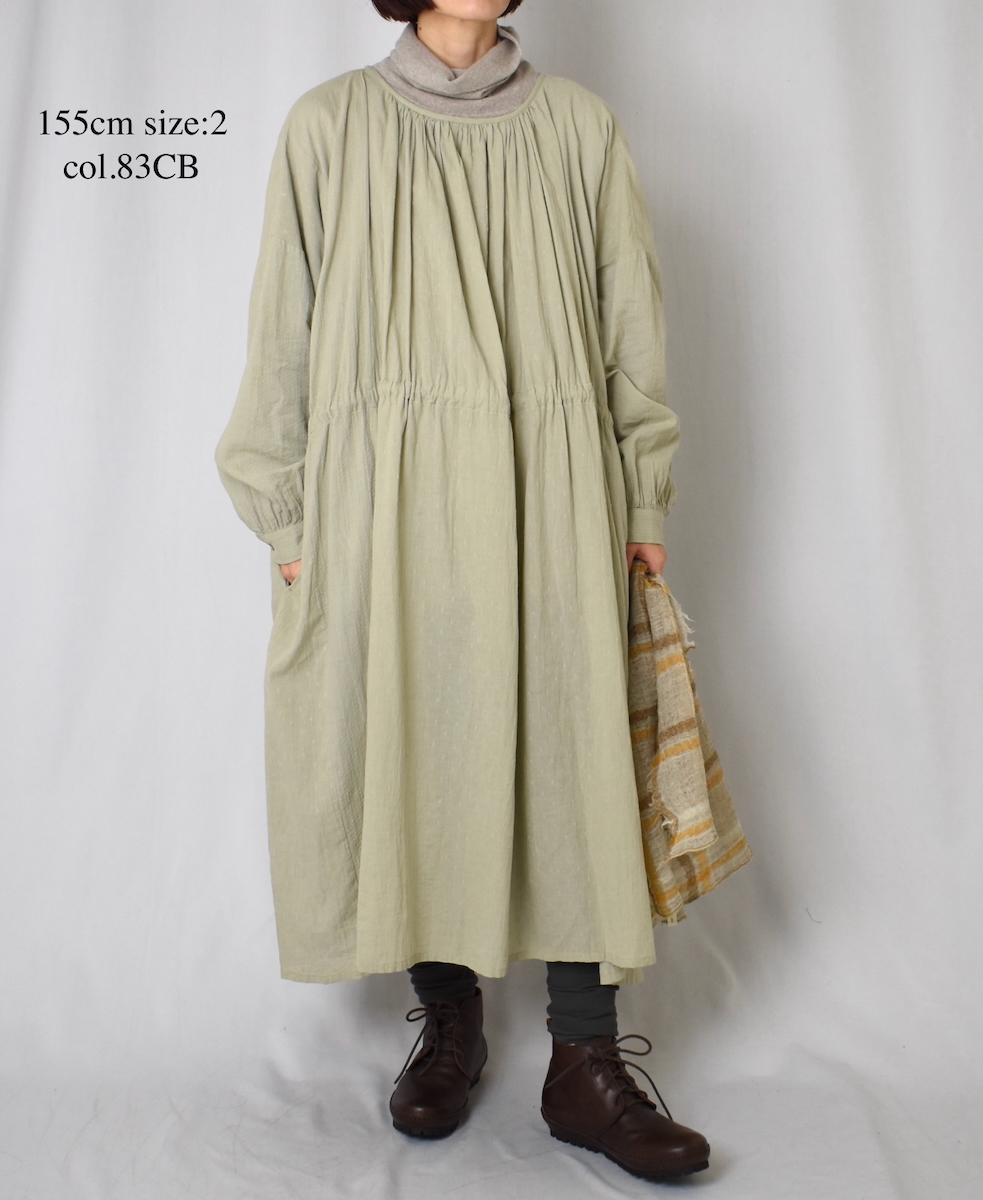 NSL25613(ワンピース) COTTON DOBIE DOT PATCHWORK 2WAY GATHERED SMOCK DRESS