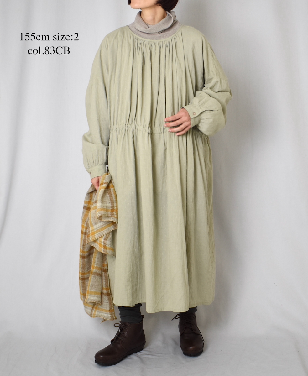 NSL25613(ワンピース) COTTON DOBIE DOT PATCHWORK 2WAY GATHERED SMOCK DRESS