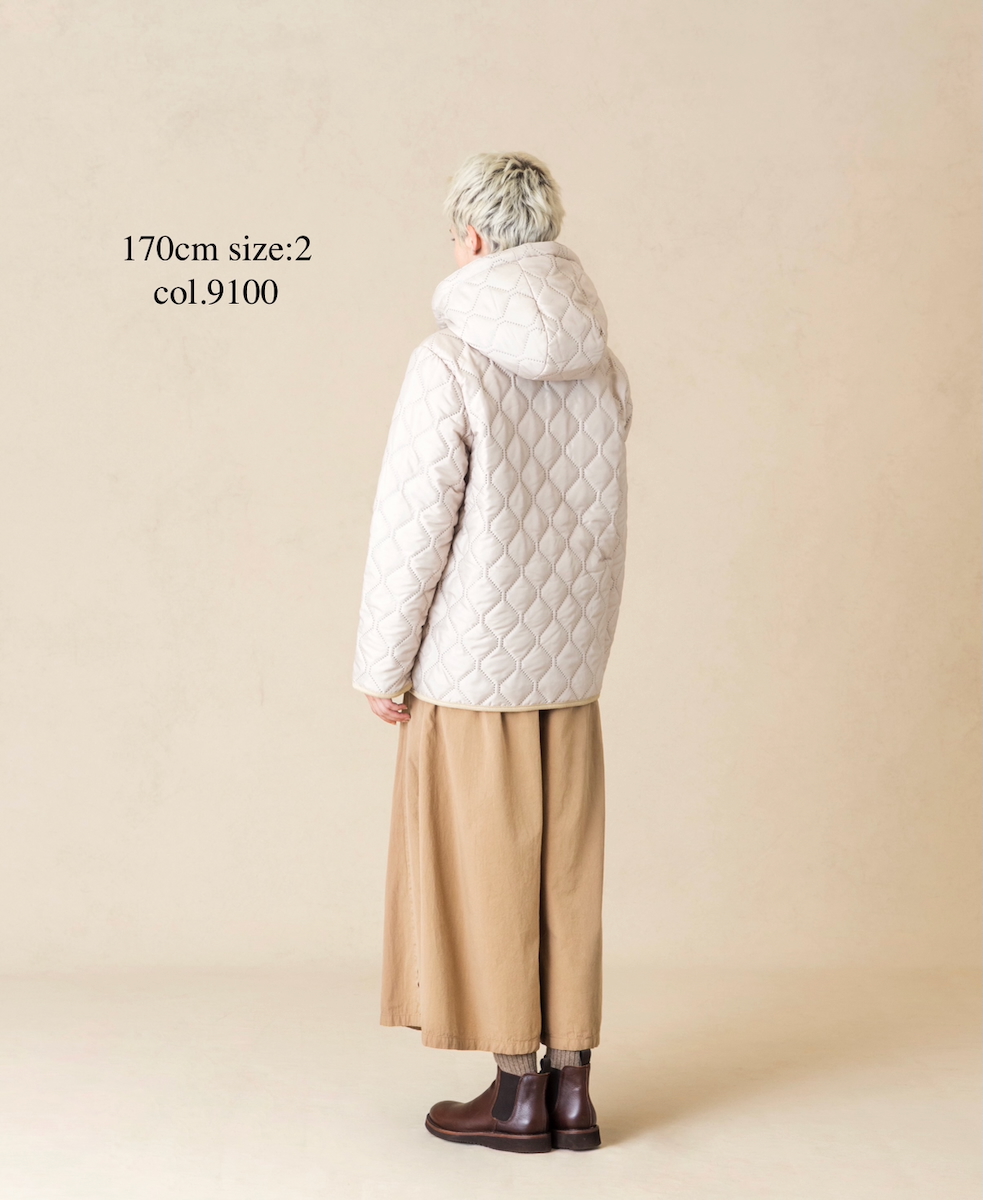 NAM2556(ジャケット) PLAIN POLYESTER×FREECE HEAT QUILT REVERSIBLE HIGH COLLAR HOODED JACKET