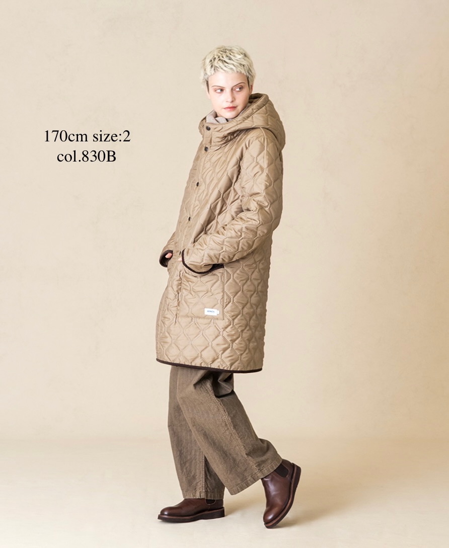 NAM2554(コート) PLAIN POLYESTER×FREECE HEAT QUILT REVERSIBLE HIGH COLLAR HOODED COAT