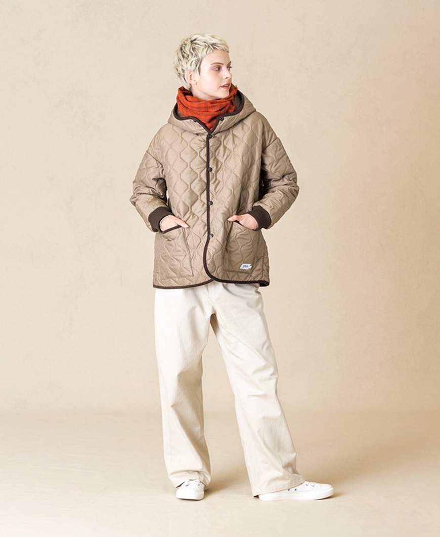 NAM2561PP(ジャケット) PLAIN POLYESTERxPLAIN POLYESTER HEAT QUILT OVERSIZED HOODED JACKET WITH RIBBED CUFF