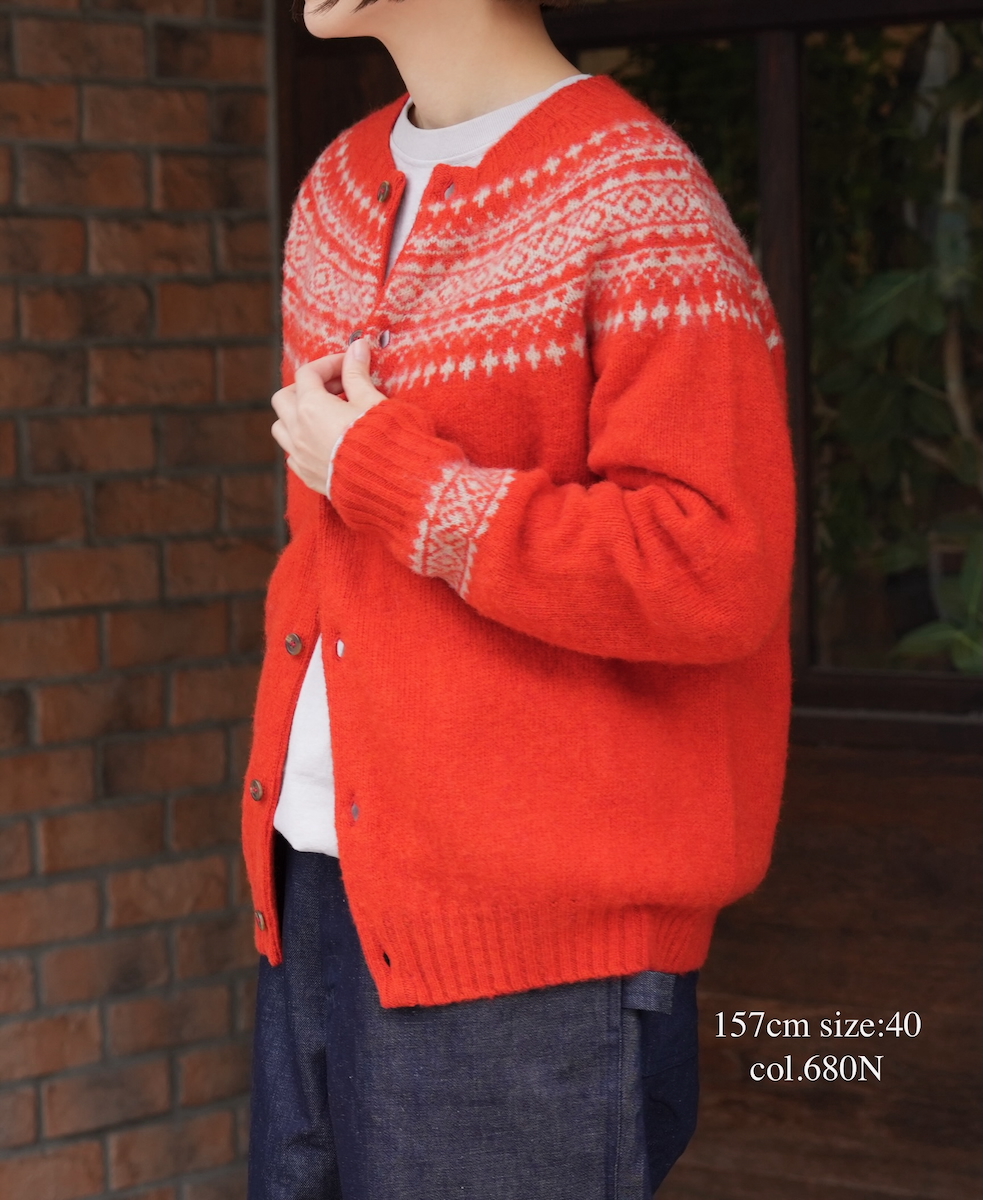 NJT1761 (ニット)  SHETLAND WOOL NORDIC HEAVY BRUSH CREW NECK CARDIGAN