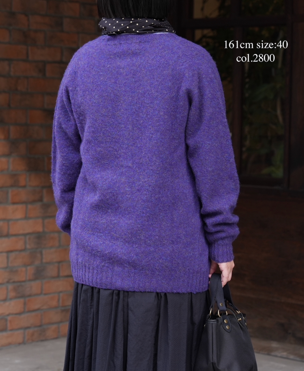 NJT2351 (ニット) SHETLAND WOOL PLAIN HEAVY BRUSH SEAM FREE CREW NECK SADDLE SHOULDER CARDIGAN