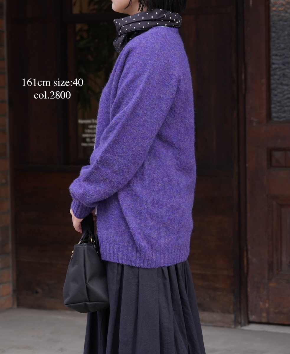 NJT2351 (ニット) SHETLAND WOOL PLAIN HEAVY BRUSH SEAM FREE CREW NECK SADDLE SHOULDER CARDIGAN