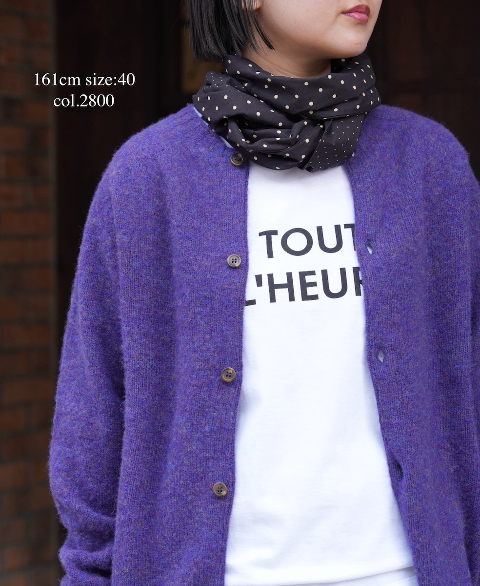 NJT2351 (ニット) SHETLAND WOOL PLAIN HEAVY BRUSH SEAM FREE CREW NECK SADDLE SHOULDER CARDIGAN