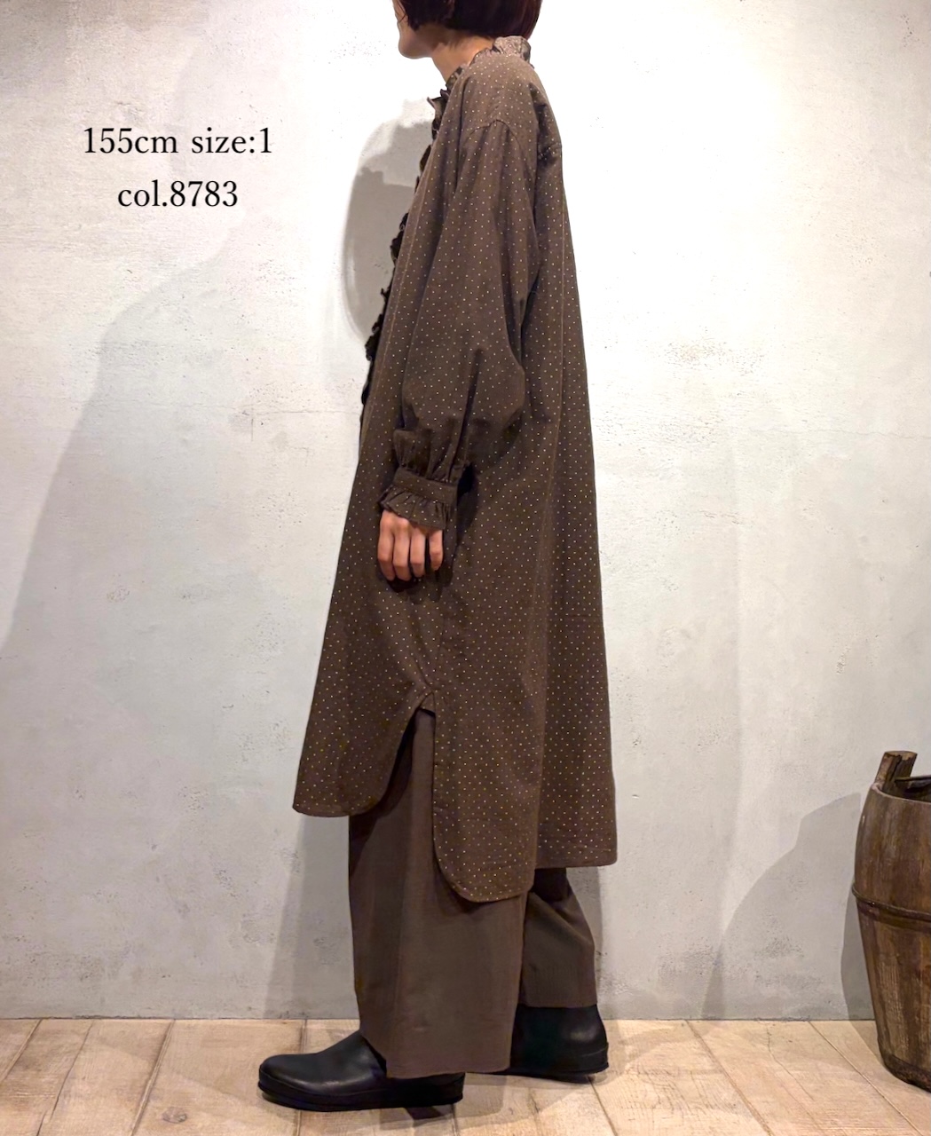 INMDS25763(シャツ) WOOL/COTTON/SILK PIN DOT PRINT FRILL COLLAR LONG SHIRT