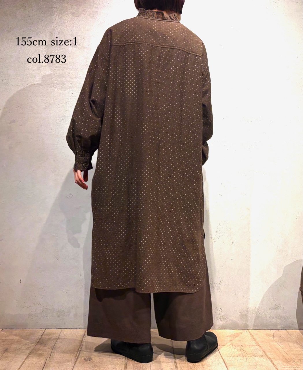 INMDS25763(シャツ) WOOL/COTTON/SILK PIN DOT PRINT FRILL COLLAR LONG SHIRT