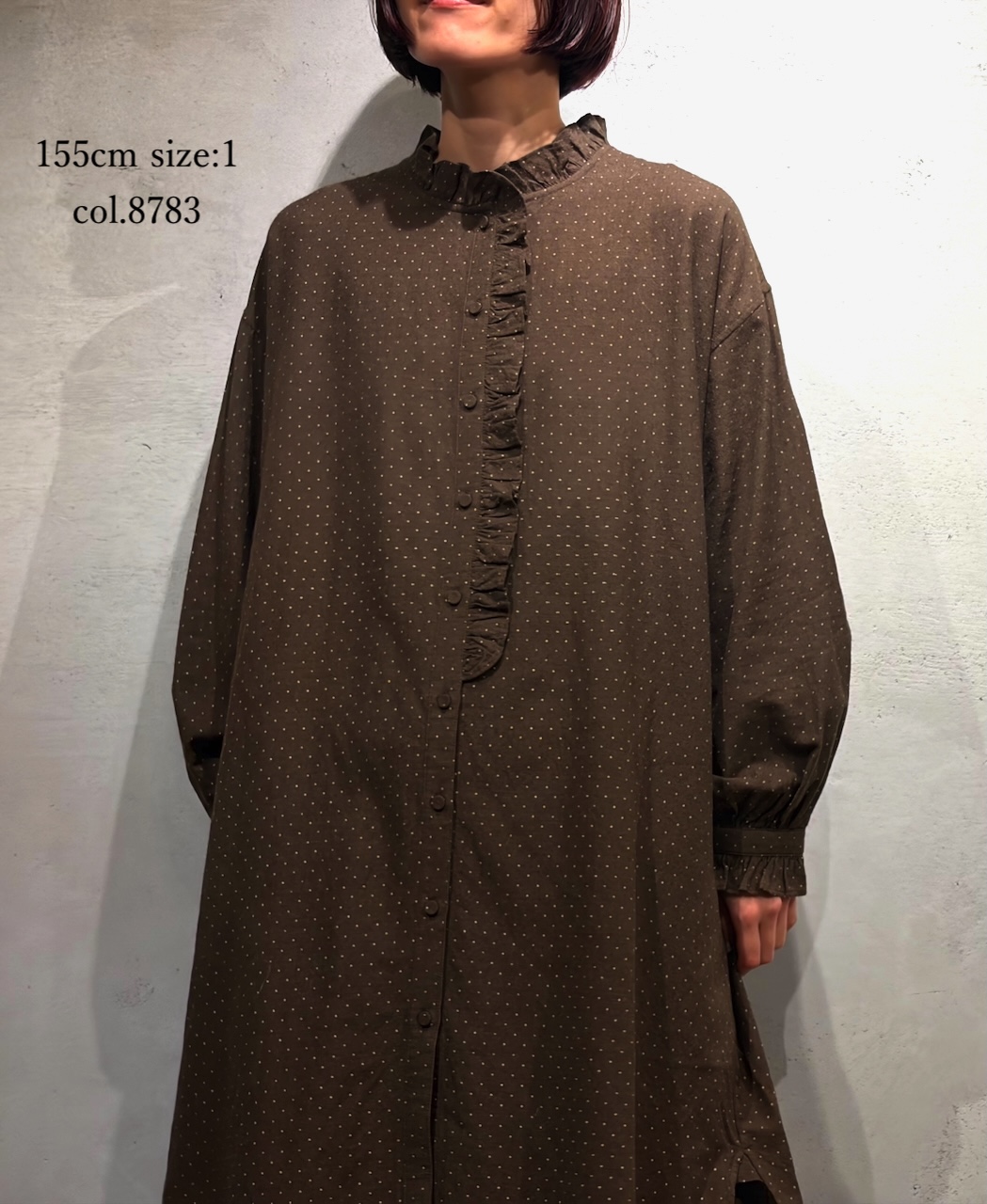 INMDS25763(シャツ) WOOL/COTTON/SILK PIN DOT PRINT FRILL COLLAR LONG SHIRT