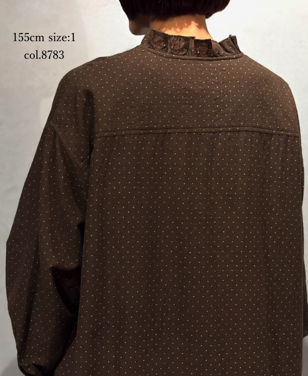 INMDS25763(シャツ) WOOL/COTTON/SILK PIN DOT PRINT FRILL COLLAR LONG SHIRT