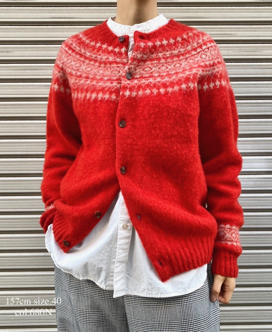 NJT1761 (ニット)  SHETLAND WOOL NORDIC HEAVY BRUSH CREW NECK CARDIGAN