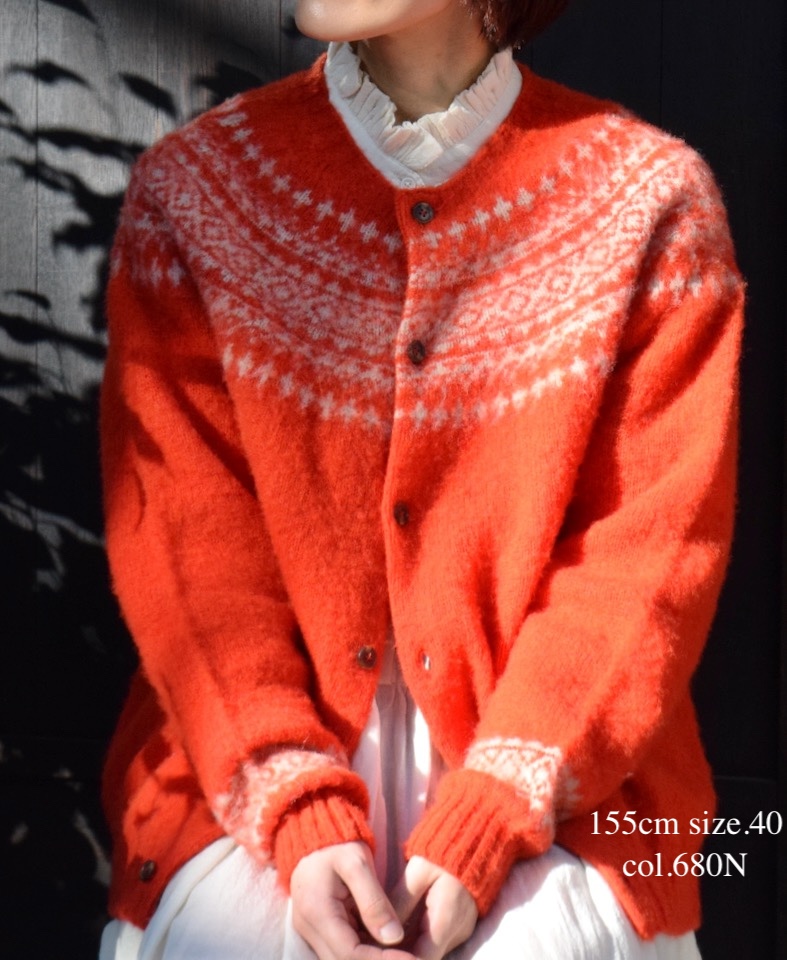 NJT1761 (ニット)  SHETLAND WOOL NORDIC HEAVY BRUSH CREW NECK CARDIGAN