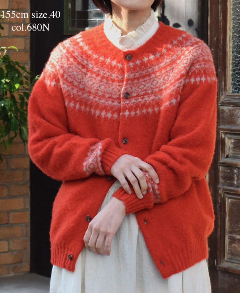 NJT1761 (ニット)  SHETLAND WOOL NORDIC HEAVY BRUSH CREW NECK CARDIGAN