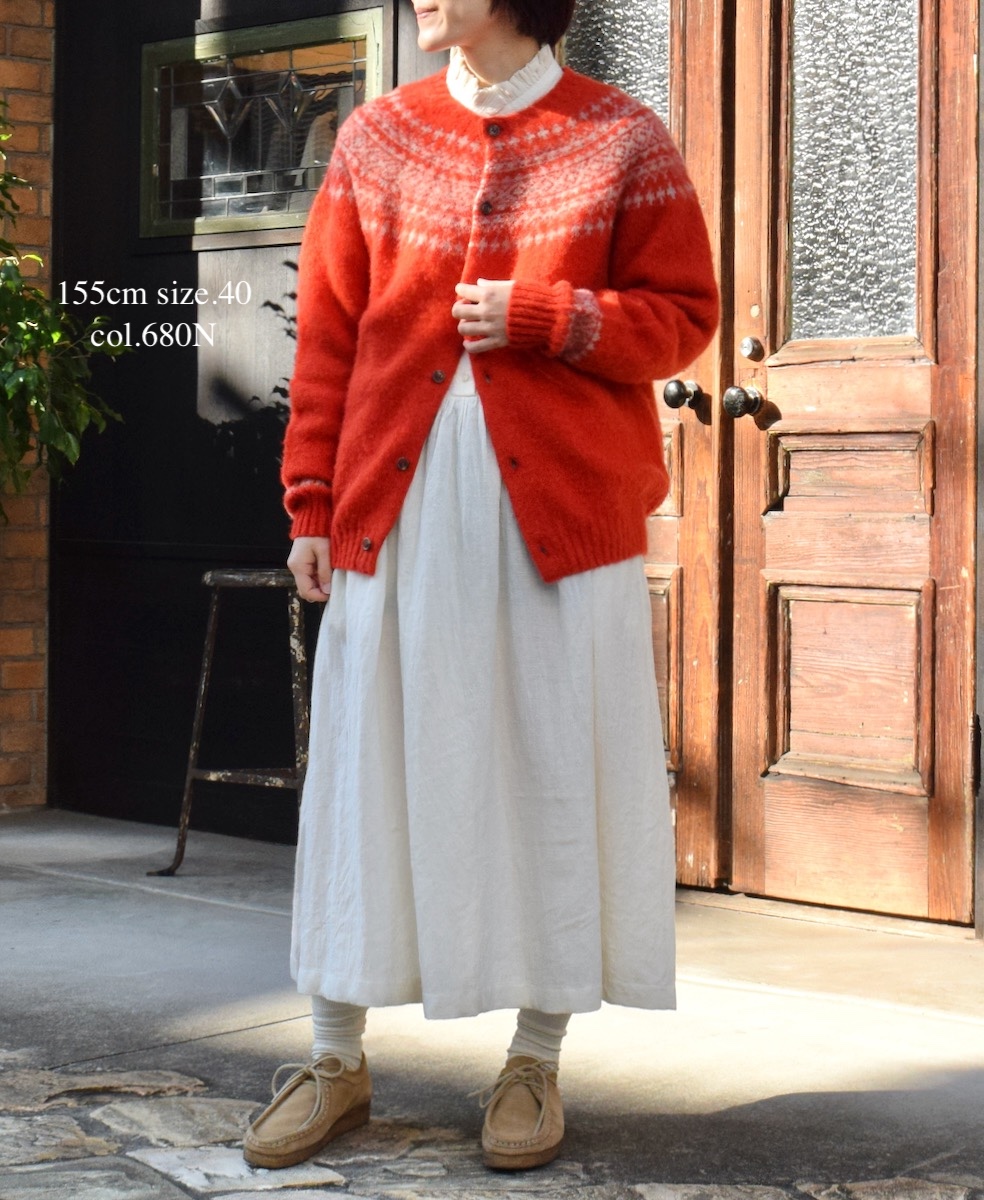 NJT1761 (ニット)  SHETLAND WOOL NORDIC HEAVY BRUSH CREW NECK CARDIGAN