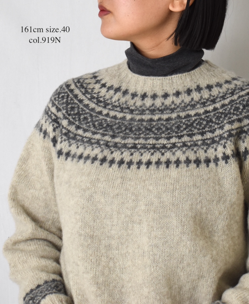 NJT1661(ニット) SHETLAND WOOL NORDIC HEAVY BRUSH CREW-NECK PULLOVER