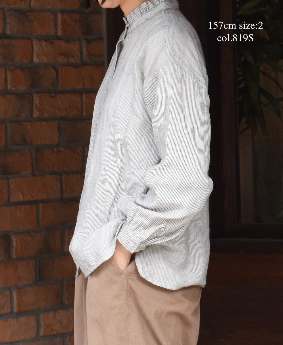 INSL25711(シャツ) WOOL/LINEN STRIPE FRILL COLLAR SHIRT