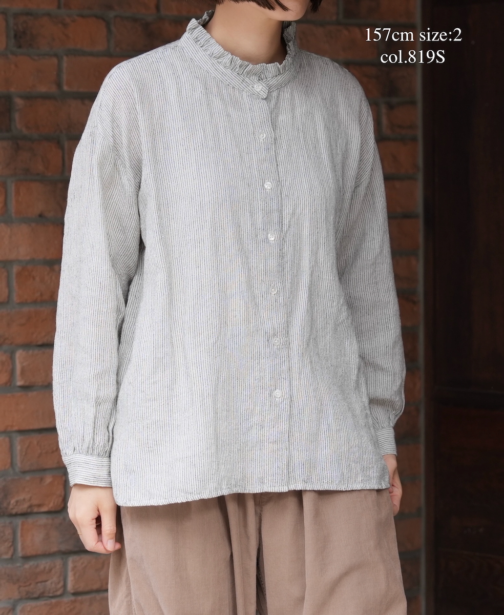 INSL25711(シャツ) WOOL/LINEN STRIPE FRILL COLLAR SHIRT