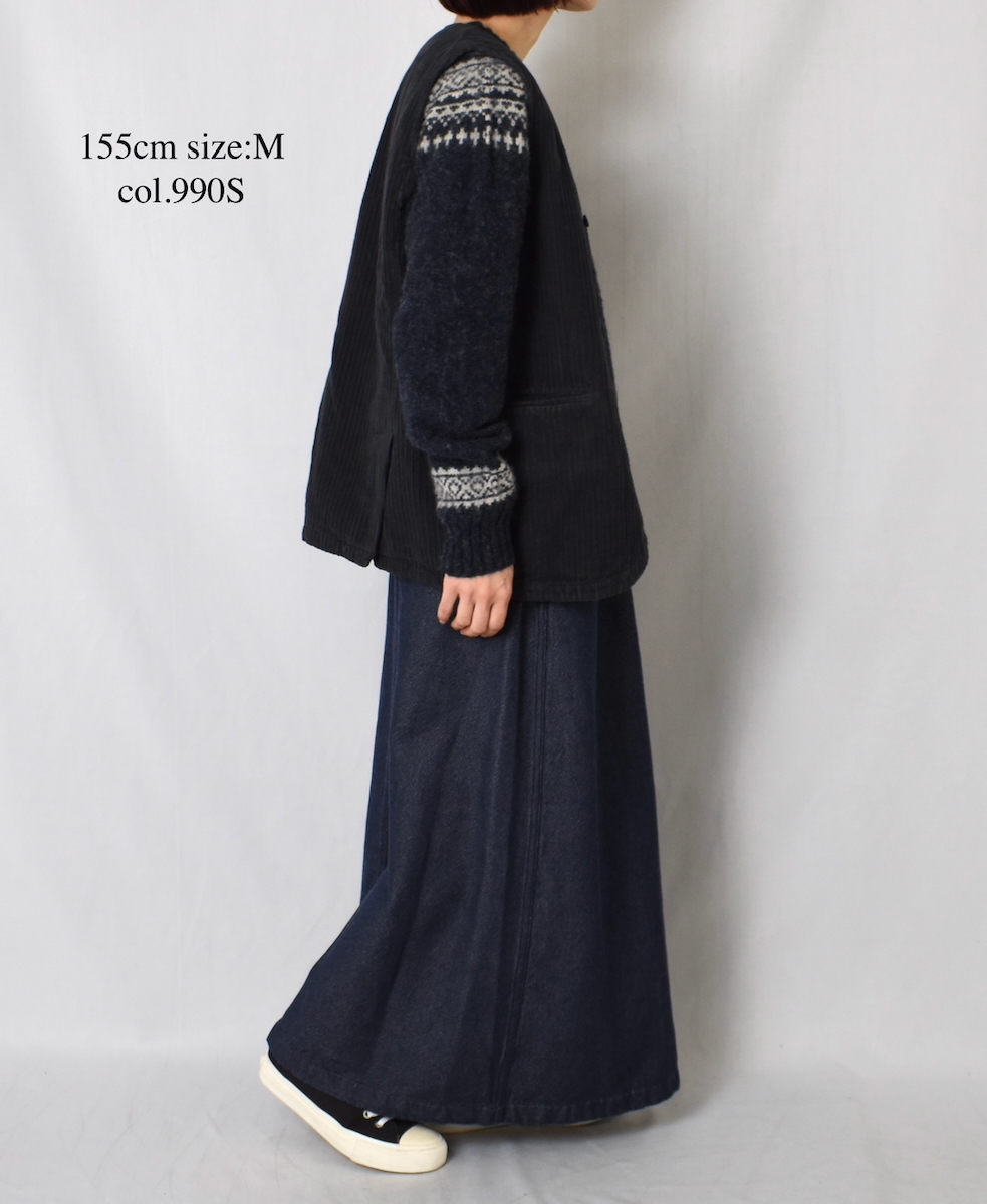 NVL2562D(ベスト)WIDE&NARROW WALE CORDUROY(OVERDYE) 60'S ORGANIC CAMBRIC NO COLLAR VEST