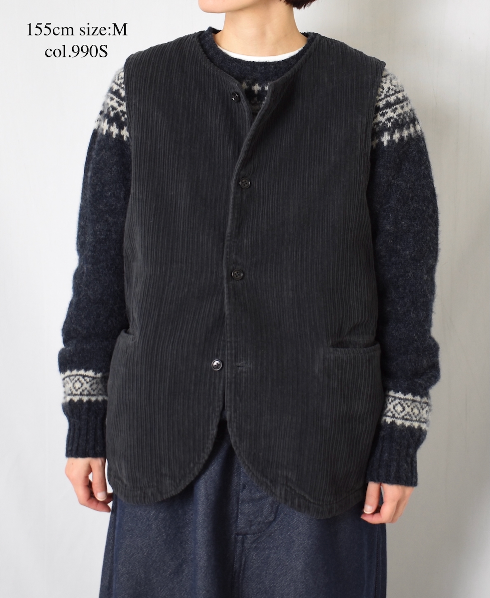NVL2562D(ベスト)WIDE&NARROW WALE CORDUROY(OVERDYE) 60'S ORGANIC CAMBRIC NO COLLAR VEST