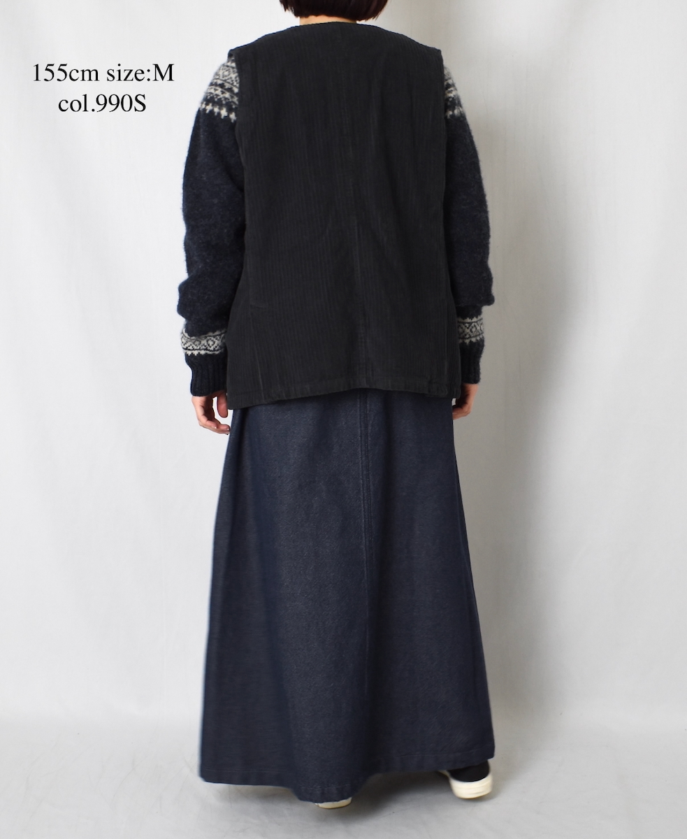 NVL2562D(ベスト)WIDE&NARROW WALE CORDUROY(OVERDYE) 60'S ORGANIC CAMBRIC NO COLLAR VEST