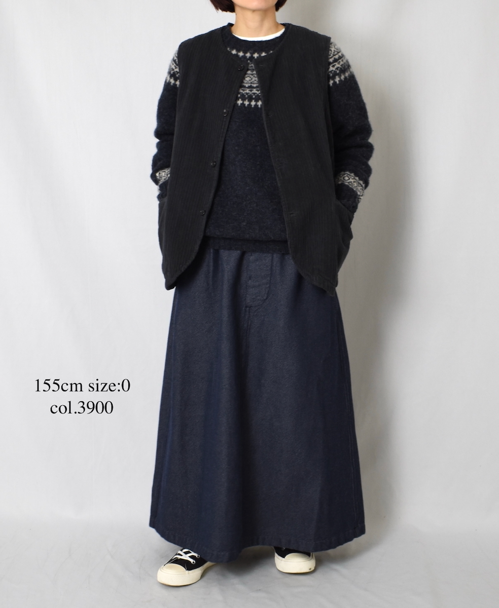 ISNAM2574(スカート) WOOL COTTON TWILL ADJUSTER TACK SKIRT WITH SUSPENDERS