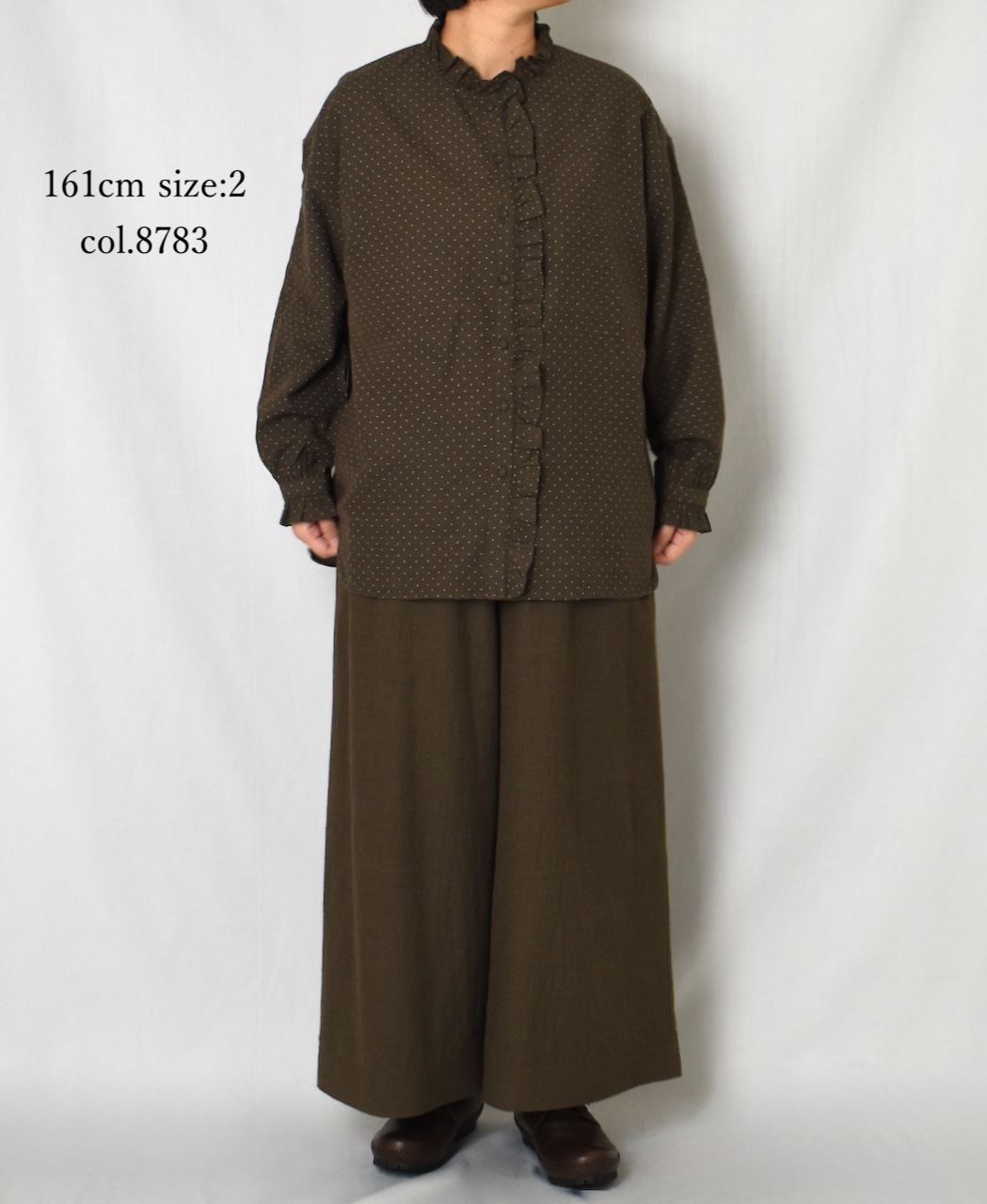 INMDS25761(シャツ) WOOL/COTTON/SILK PIN DOT PRINT FRILL COLLAR SHIRT