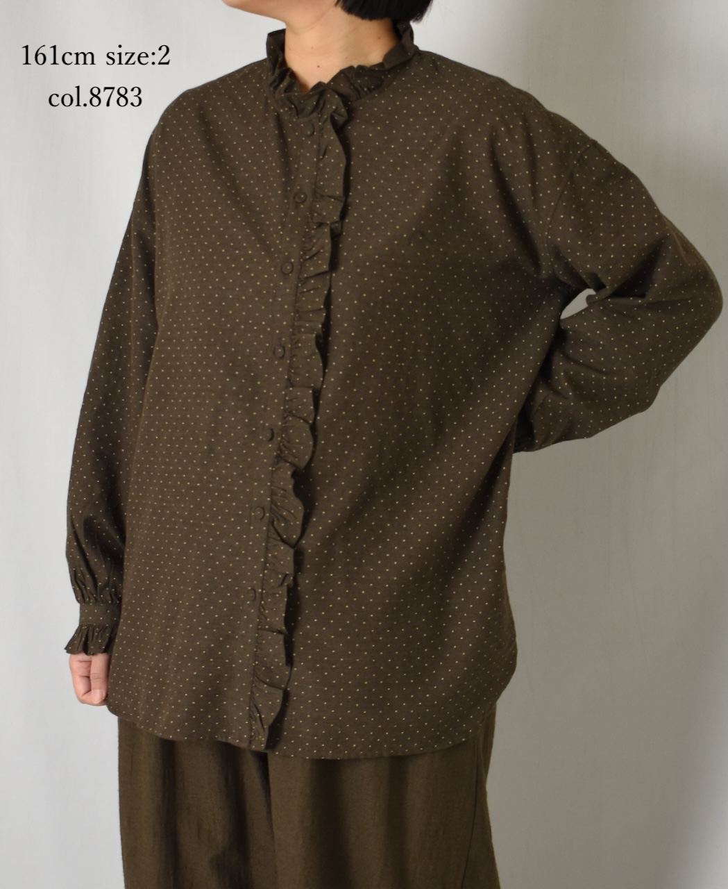 INMDS25761(シャツ) WOOL/COTTON/SILK PIN DOT PRINT FRILL COLLAR SHIRT
