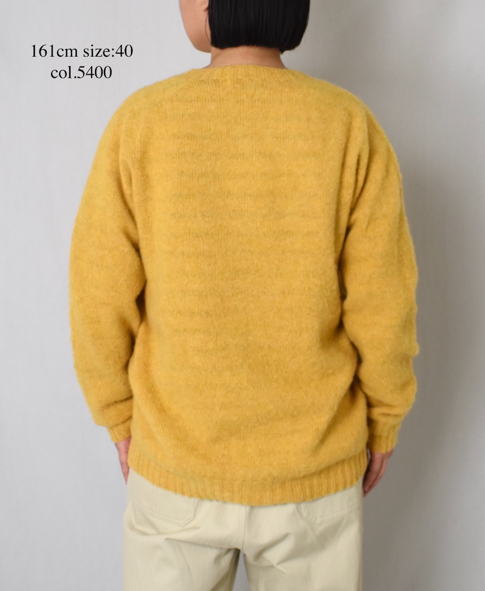 NJT2351 (ニット) SHETLAND WOOL PLAIN HEAVY BRUSH SEAM FREE CREW NECK SADDLE SHOULDER CARDIGAN