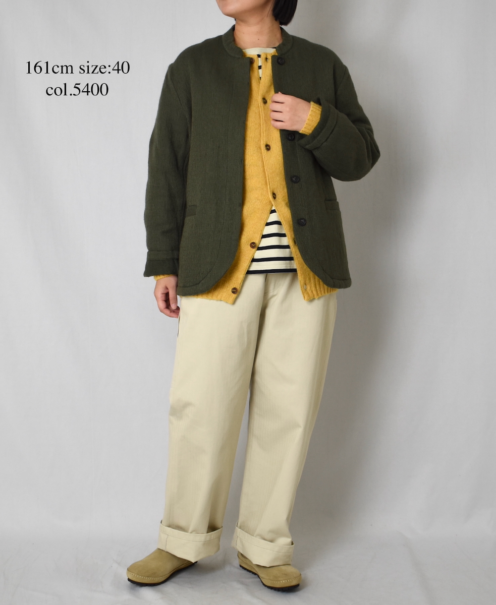 NJT2351 (ニット) SHETLAND WOOL PLAIN HEAVY BRUSH SEAM FREE CREW NECK SADDLE SHOULDER CARDIGAN