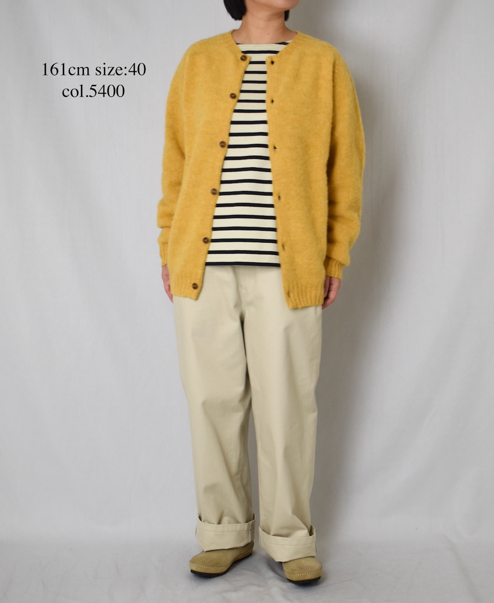 NJT2351 (ニット) SHETLAND WOOL PLAIN HEAVY BRUSH SEAM FREE CREW NECK SADDLE SHOULDER CARDIGAN
