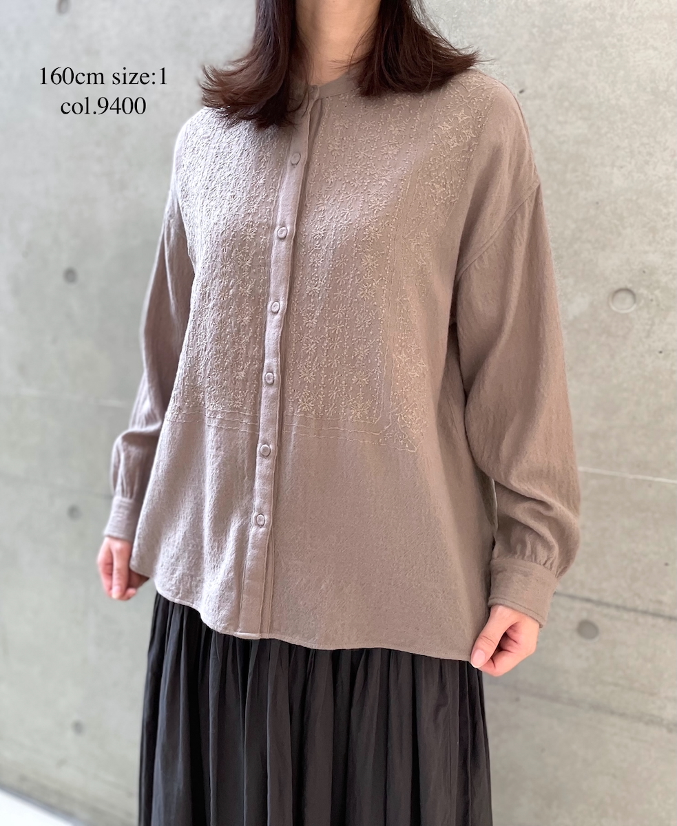 NMDS25601(シャツ) BOILED WOOL PLAIN BANDED COLLAR EMB SHIRT