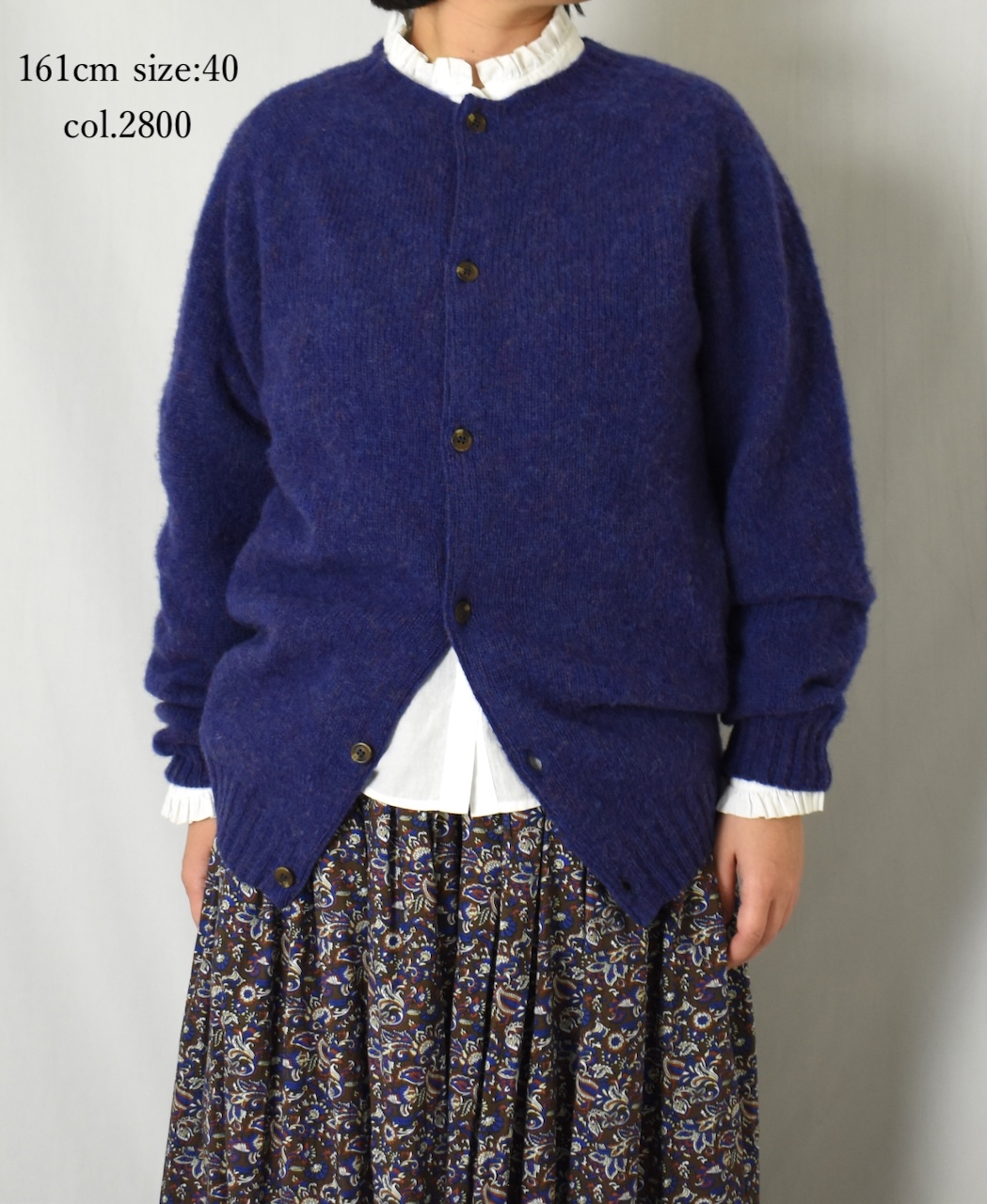 NJT2351 (ニット) SHETLAND WOOL PLAIN HEAVY BRUSH SEAM FREE CREW NECK SADDLE SHOULDER CARDIGAN