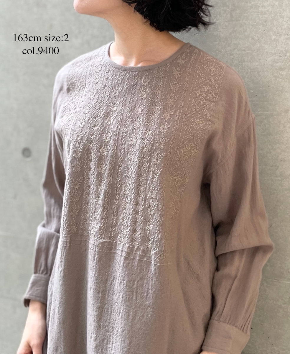 NMDS25603(シャツ) BOILED WOOL PLAIN BACK OPENING CREW-NECK EMB SHIRT