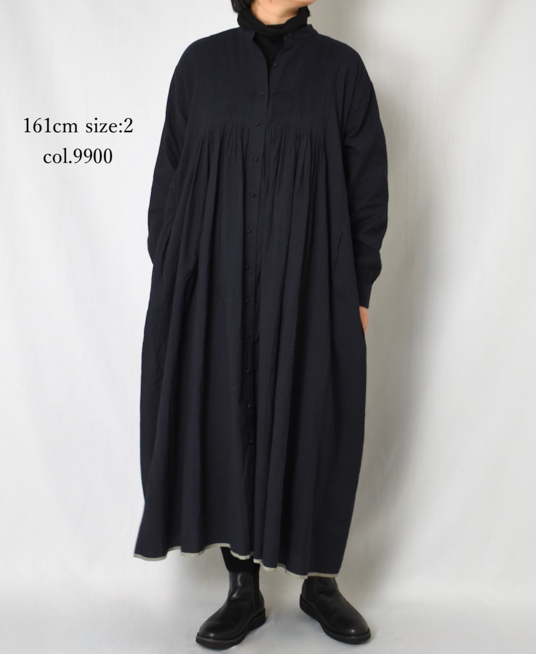 INMDS25724(ワンピース) HANDWOVEN HEAVY COTTON PLAIN MINI PINTUCK