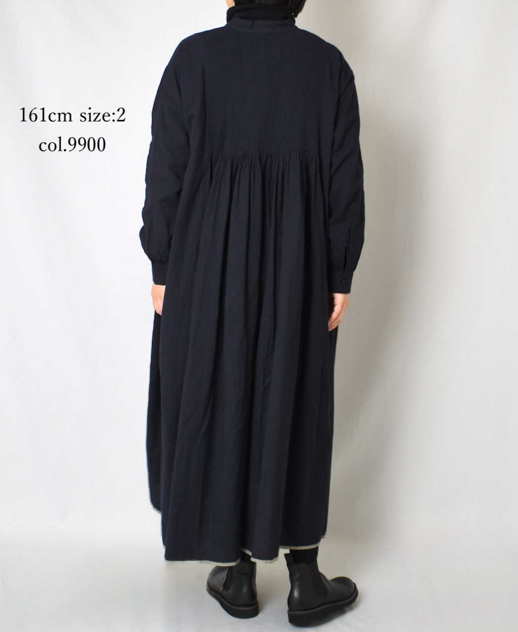 INMDS25724(ワンピース) HANDWOVEN HEAVY COTTON PLAIN MINI PINTUCK BANDED COLLAR SHIRT DRESS