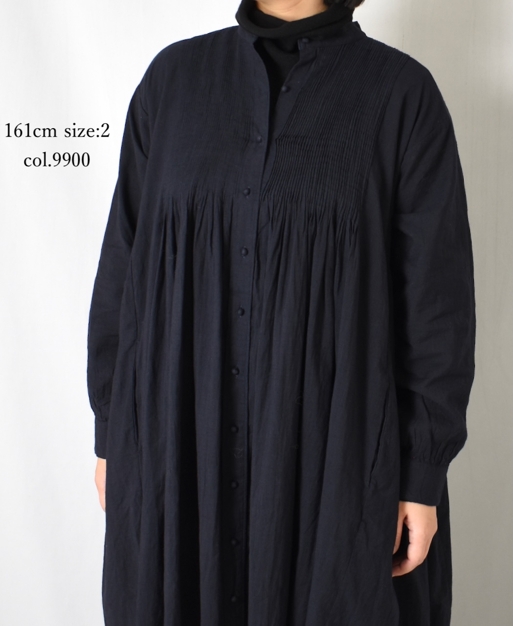 INMDS25724(ワンピース) HANDWOVEN HEAVY COTTON PLAIN MINI PINTUCK