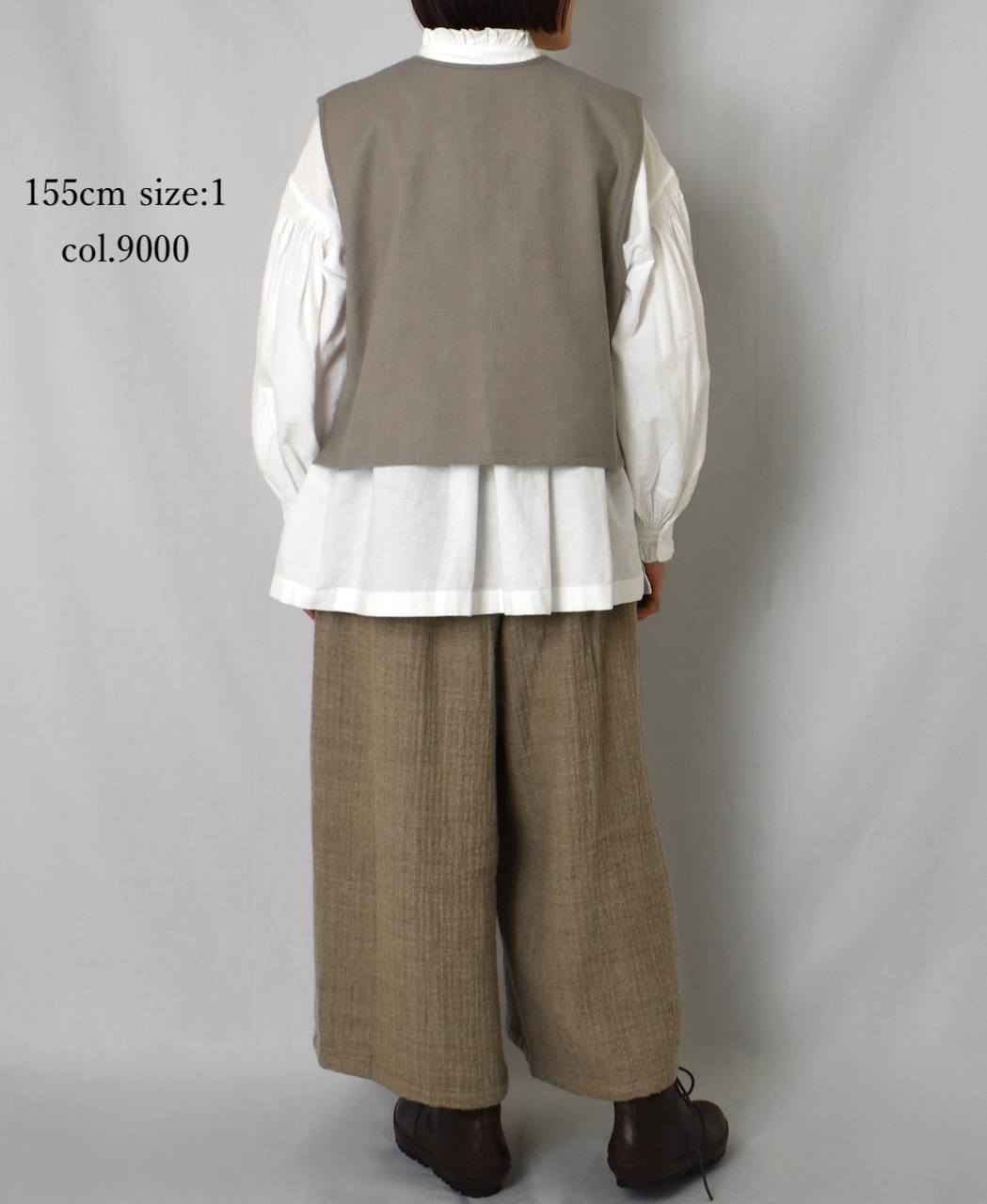 INMDS24702W(シャツ) TWILL COTTON KHADI PLAIN(WASH) FRILL COLLAR SHIRT WITH MINI PINTUCK