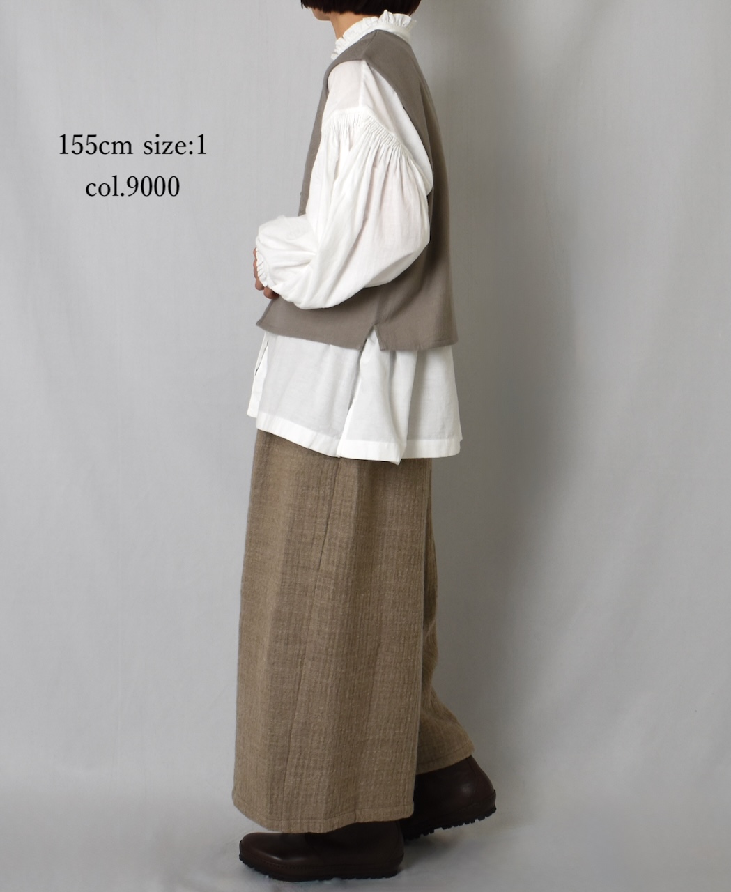 INMDS24702W(シャツ) TWILL COTTON KHADI PLAIN(WASH) FRILL COLLAR SHIRT WITH MINI PINTUCK