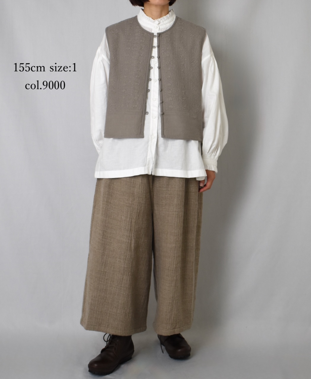 INMDS24702W(シャツ) TWILL COTTON KHADI PLAIN(WASH) FRILL COLLAR SHIRT WITH MINI PINTUCK
