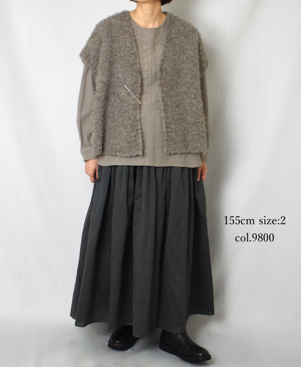 NMDS25545(スカート) PLAIN COTTON SILK RAJASTHAN TUCK GATHERED SKIRT WITH LINING