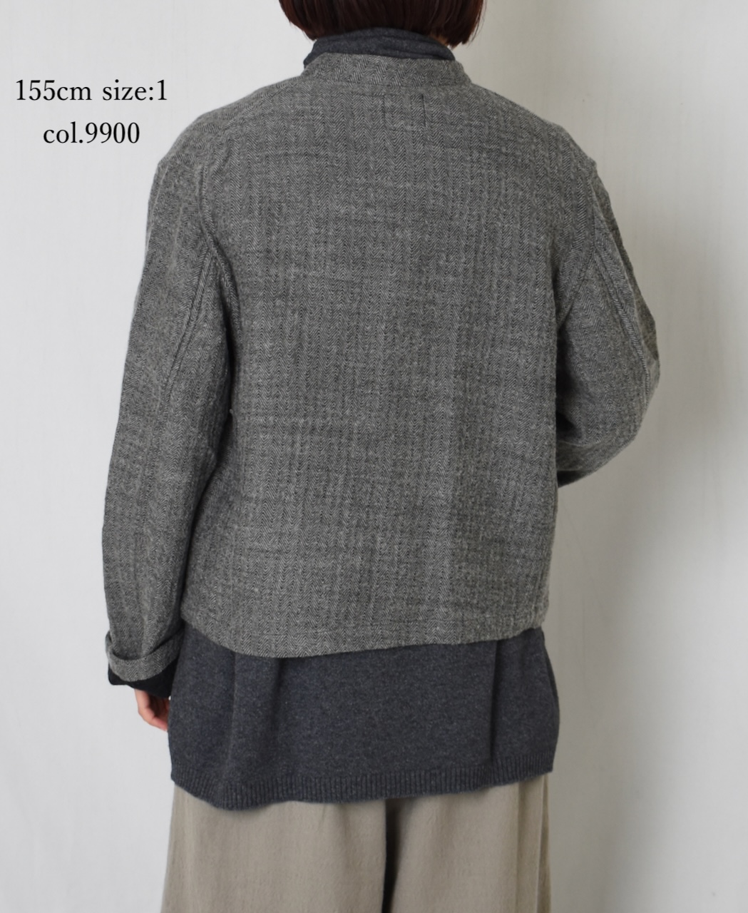 ●NMDS25611(ジャケット) WOOL COTTON HERRINGBONE STAND COLLAR FLY FRONT JACKET