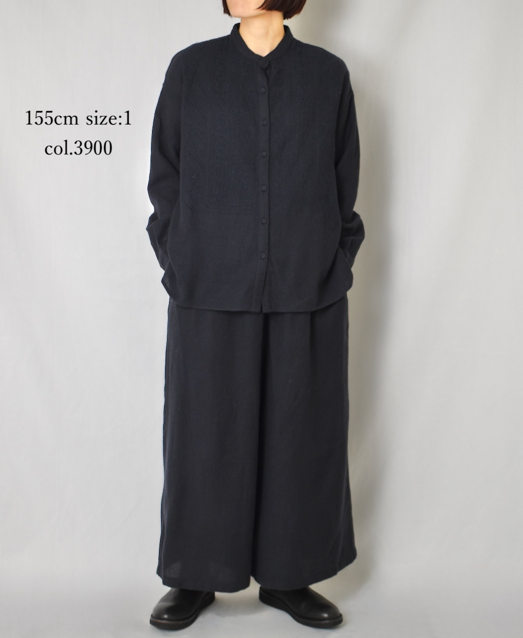 NMDS25601(シャツ) BOILED WOOL PLAIN BANDED COLLAR EMB SHIRT