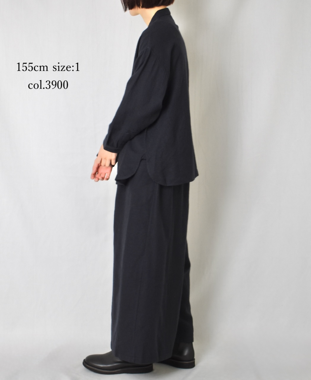 ●NMDS25601(シャツ) BOILED WOOL PLAIN BANDED COLLAR EMB SHIRT