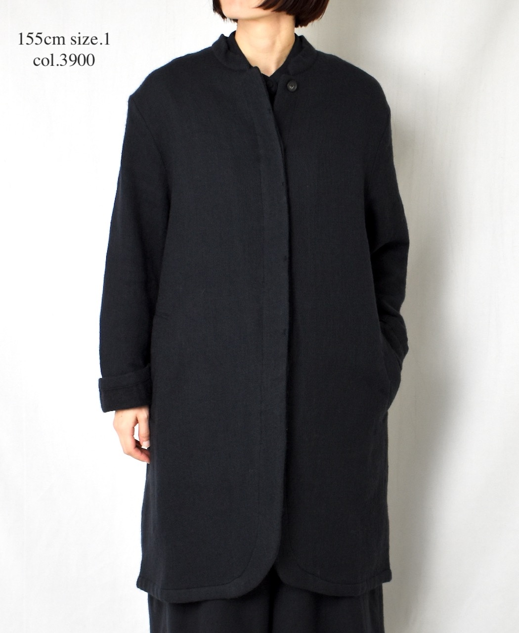 ⚫︎NMDS24552(コート) WOOL COTTON SMALL HERRINGBONE STAND COLLAR FLY FRONT COAT