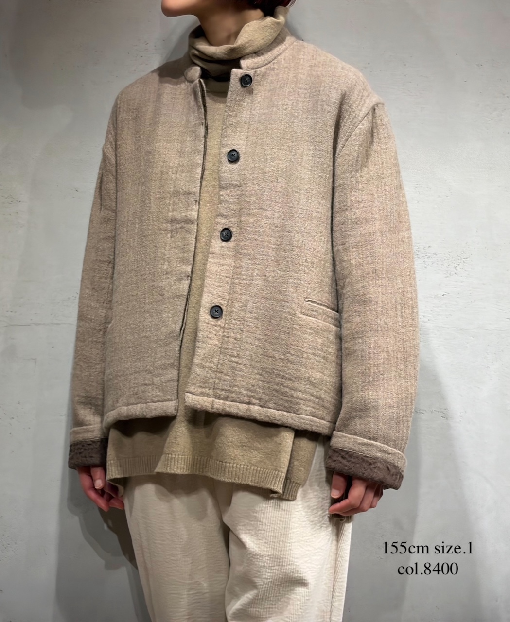 ●NMDS25611(ジャケット) WOOL COTTON HERRINGBONE STAND COLLAR FLY FRONT JACKET