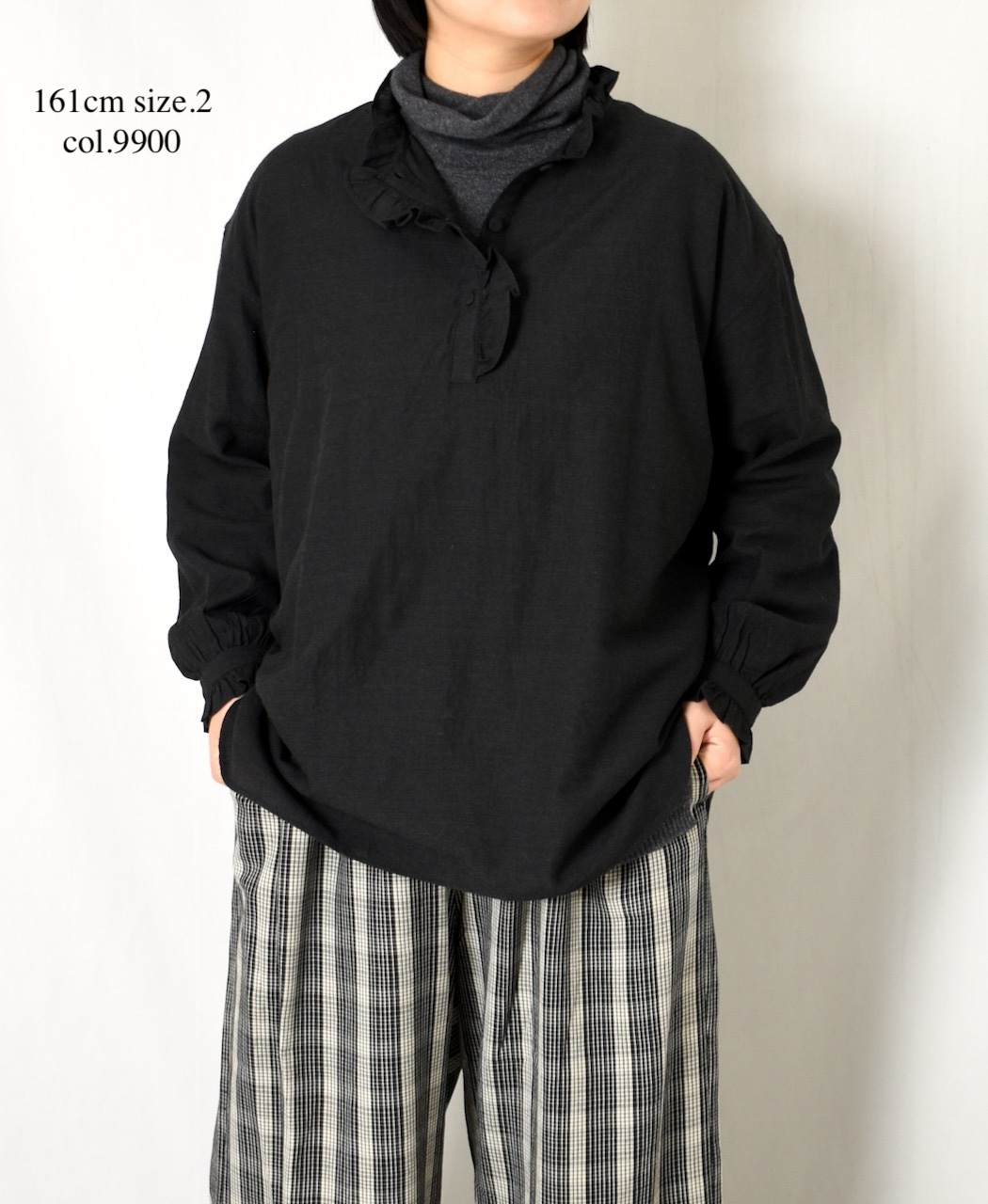 INMDS25752(シャツ) WOOL/COTTON/SILK PLAIN FRILL COLLAR PULLOVER SHIRT