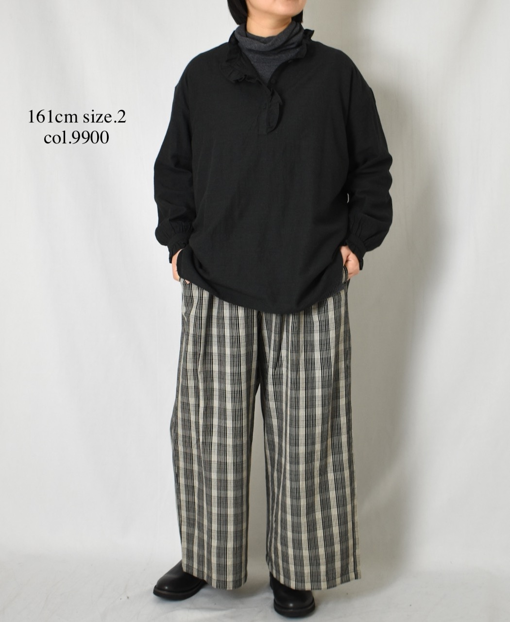 INMDS25752(シャツ) WOOL/COTTON/SILK PLAIN FRILL COLLAR PULLOVER SHIRT