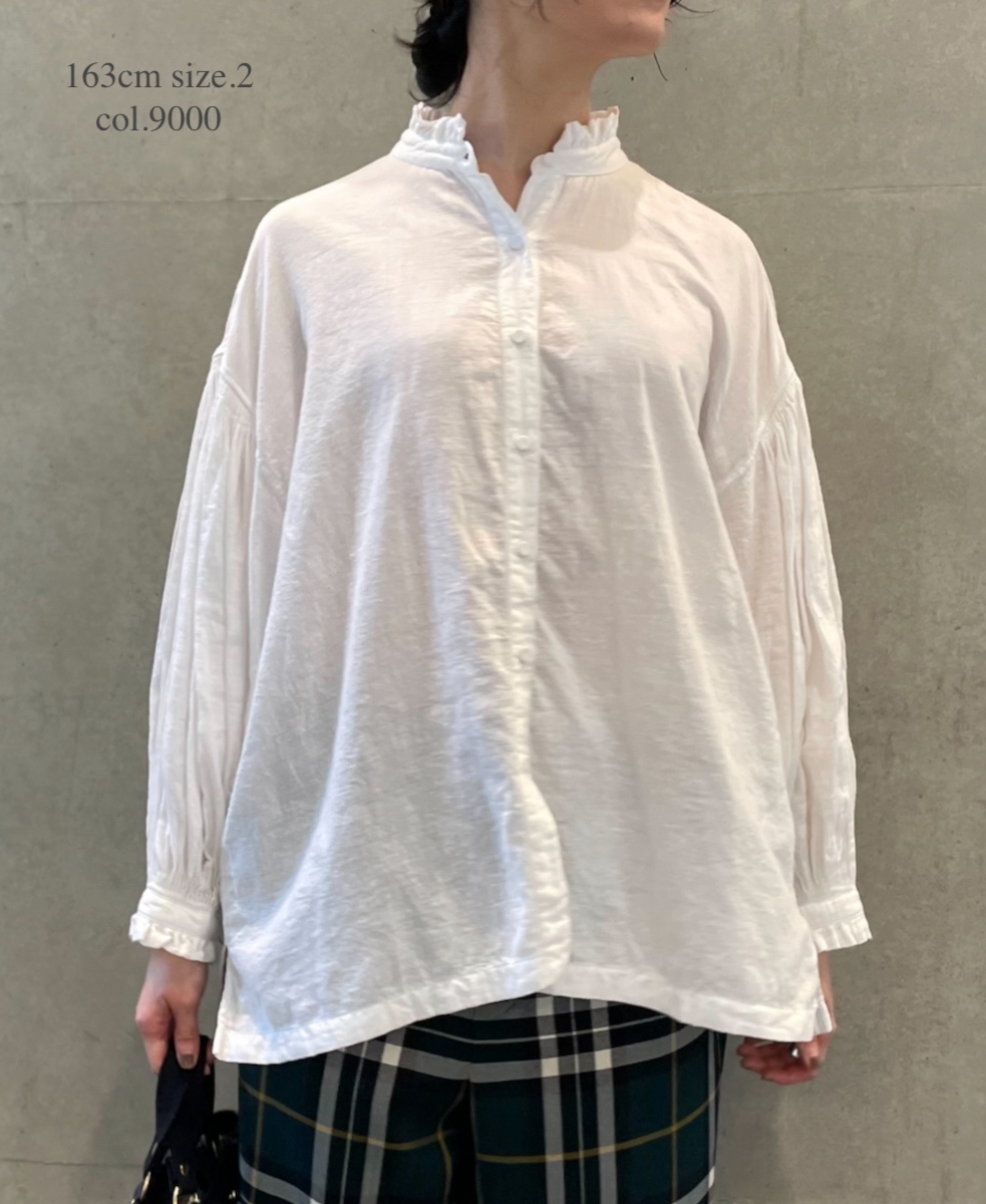 INMDS24702W(シャツ) TWILL COTTON KHADI PLAIN(WASH) FRILL COLLAR SHIRT WITH MINI PINTUCK