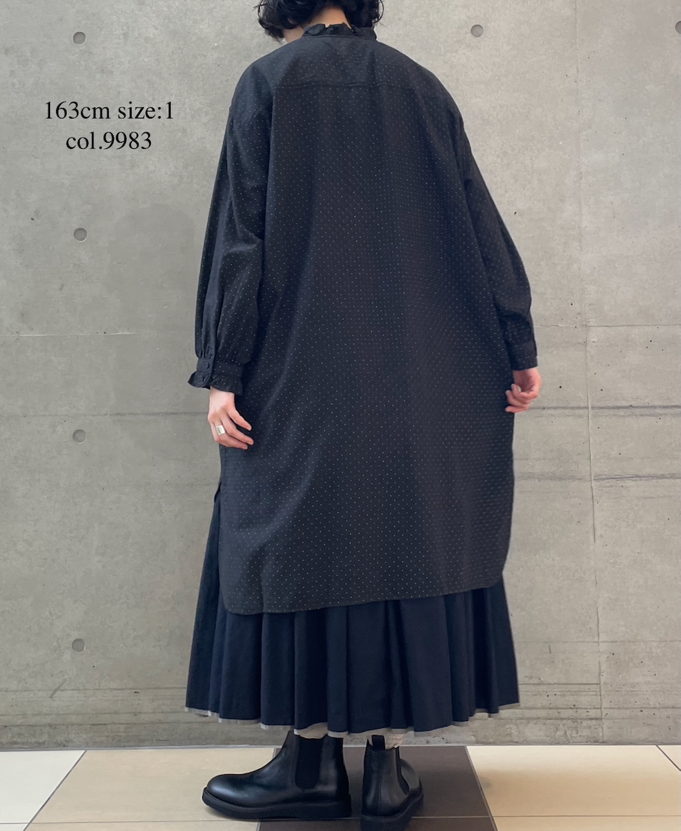 INMDS25763(シャツ) WOOL/COTTON/SILK PIN DOT PRINT FRILL COLLAR LONG SHIRT