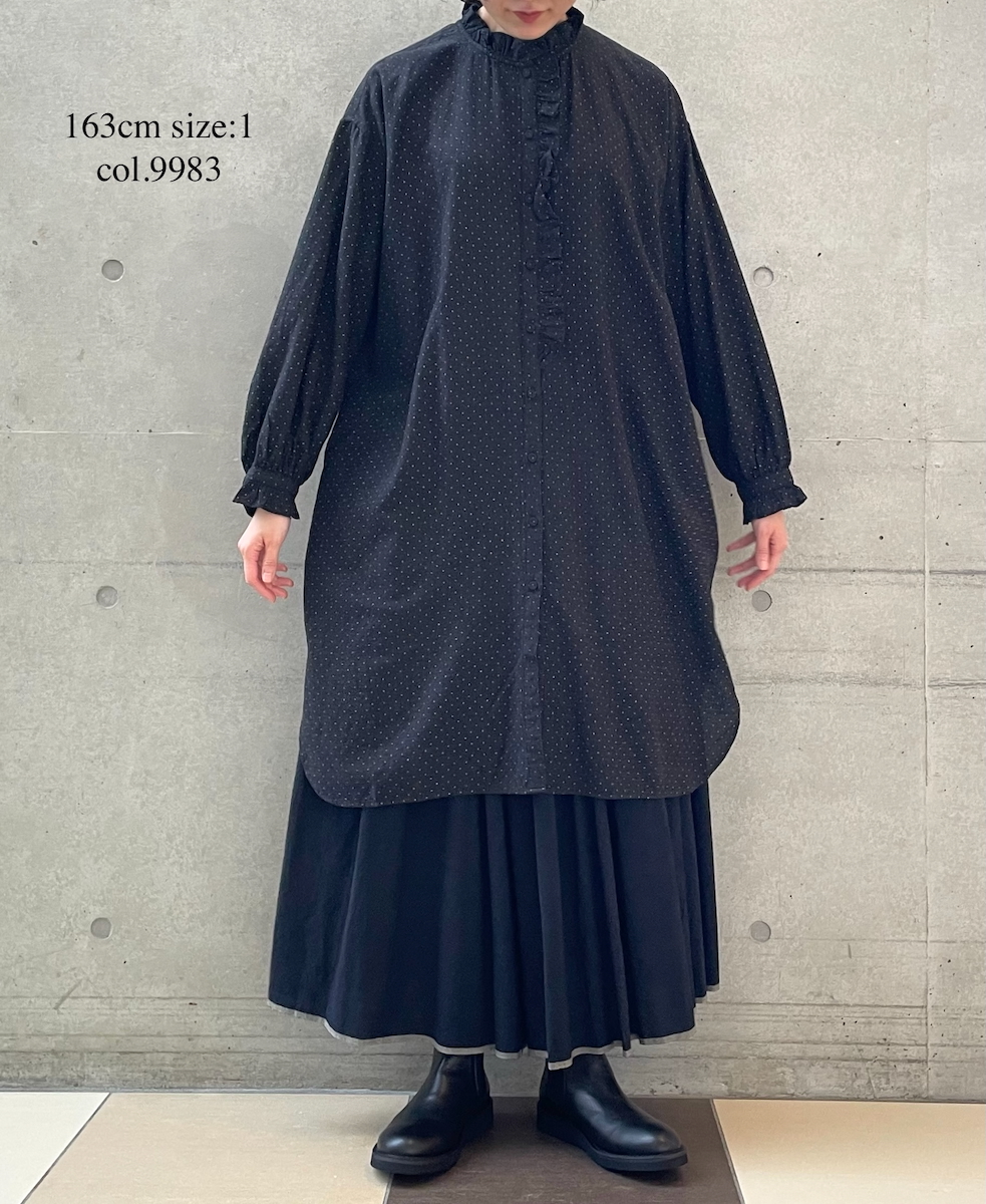 INMDS25763(シャツ) WOOL/COTTON/SILK PIN DOT PRINT FRILL COLLAR LONG SHIRT