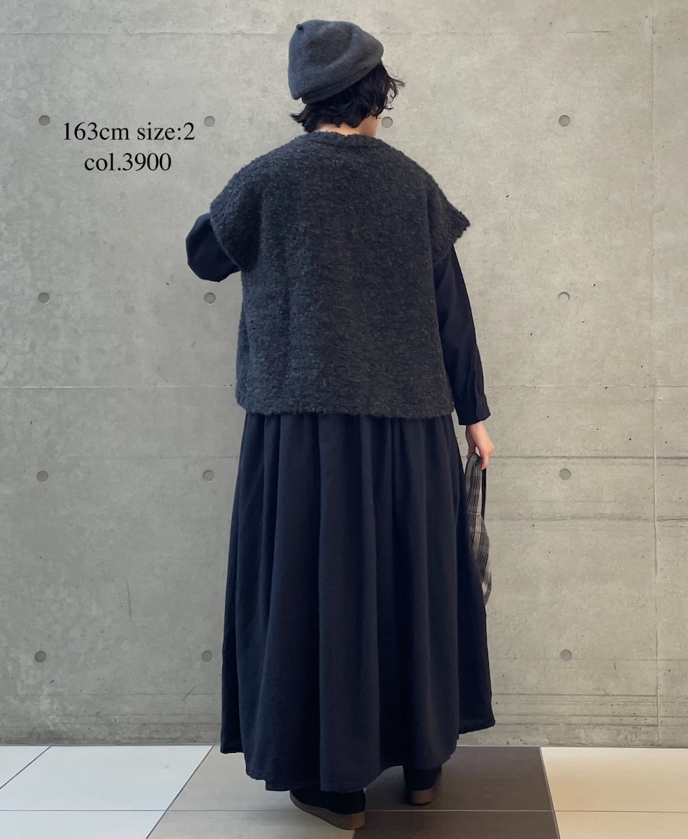 NMDS25604(ワンピース) BOILED WOOL PLAIN CREW NECK EMB DRESS